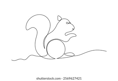 Continuous one line drawing of chipmunk. Squirrel single line art vector illustration.Squirrel Continuous Line Drawing. Cute Squirrel Abstract Linear Drawing. 