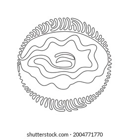 Continuous one line drawing chocolate glazed ring donut. Sweet doughnut. Appetizing fresh food for breakfast. Swirl curl circle background style. Single line draw design vector graphic illustration