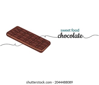 Continuous one line drawing of chocolate bar sweet food in silhouette on a white background. Linear stylized.Minimalist.