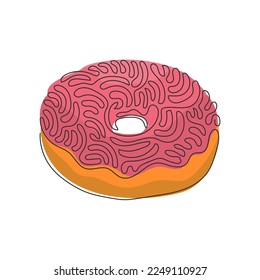 Continuo dibujo de una línea de anillo de vidrio de chocolate. Dulce rosquilla. Apetitosos platos frescos para el desayuno o el almuerzo. Estilo de rizo giratorio. ilustración vectorial de diseño de línea única