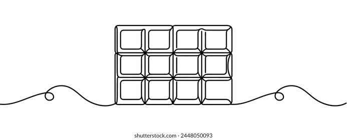Continuous one line drawing of chocolate bar in silhouette on a white background. Linear stylized.Minimalist.