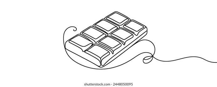 Continuous one line drawing of chocolate bar in silhouette on a white background. Linear stylized.Minimalist.