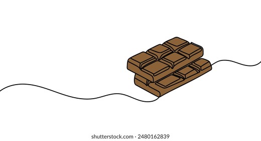 Continuous one line drawing of chocolate bar, Sweet candy hand drawn vector illustration