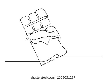 Dibujo continuo de una línea de barra de chocolate. Aislado sobre fondo blanco Ilustración vectorial