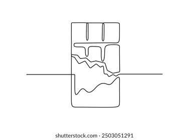 Continuous one line drawing of chocolate bar. Isolated on white background vector illustration