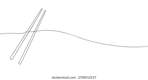 Continuous one line drawing of chopsticks isolated on white background. Minimal outline illustration for Asian cuisine, restaurant, and food design concept.