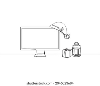 Dibujo continuo de una línea de navidad en línea de la caja de regalo de la caja de regalo en silueta sobre un fondo blanco. Linear estilizado.Minimalista.