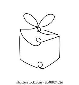 Continuous one line drawing Christmas gift box. Abstract hand drawn Holiday surprise by one line. Simple modern symbol for holidays, merry christmas, happy new year. Fashionable trend vector