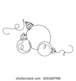 Continuous one line drawing of a christmas decoration baubles ball in silhouette on a white background. Linear stylized.