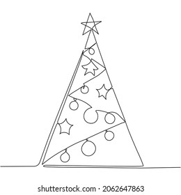 Continuous one line drawing of Christmas tree. Editable stroke. Modern style vector illustration on isolated background.