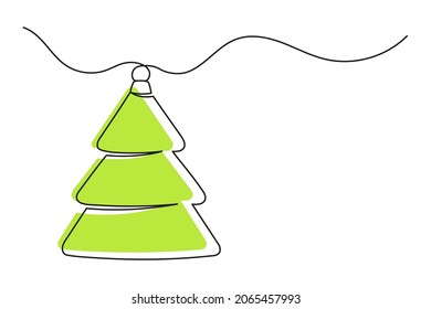 Continuous one line drawing of the Christmas tree. Christmas tree of green color isolated on white background. Vector illustration