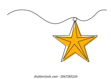 Kontinuierliche Zeichnung einer Linie des Weihnachtssterns. Weihnachtsstern mit goldener Farbe einzeln auf weißem Hintergrund. Vektorgrafik