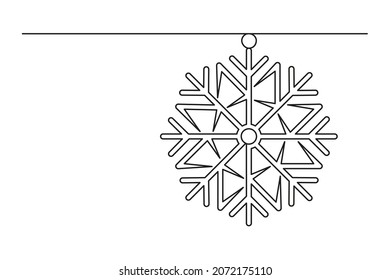 Continuous one line drawing of Christmas snowflake. Christmas snowflake isolated on white background. Vector illustration