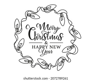 Continuous one line drawing of Christmas garland. Christmas light in the shape of a circle isolated on white background. Vector illustration
