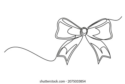 Continuous One Line Drawing Of A Christmas Bow. Christmas Bow Isolated On White Background. Vector Illustration