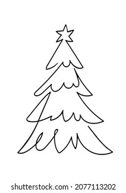 Dibujo continuo de una línea del árbol de Navidad. Ilustración de vectores simples dibujados a mano en estilo moderno lineal. Perfecto para tarjetas de vacaciones.