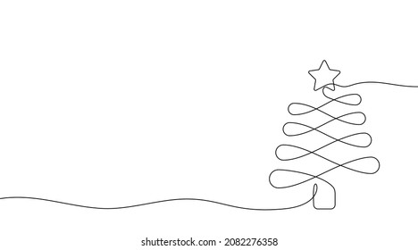 Continuous one line drawing Christmas tree  New Year   Christmas design drawn by one single line  Vector illustration 