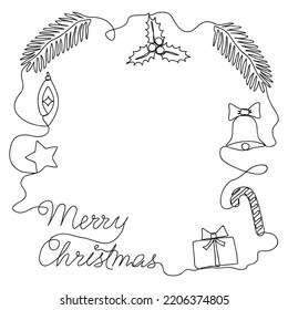 Continuous one line drawing Christmas design elements.