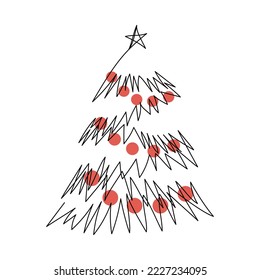 Continuous one line drawing of Christmas tree. Editable stroke. Modern style vector illustration on isolated background.