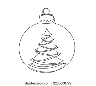 Dibujo continuo de una línea de la bola de juguete del árbol de Navidad. 