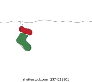 Continuous one line drawing of Christmas sock. Christmas sock isolated on white background. Vector illustration