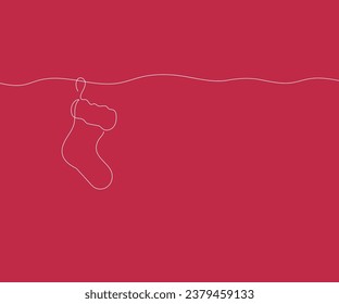 Continuous one line drawing of Christmas sock. Christmas sock isolated on pink background. Vector illustration.