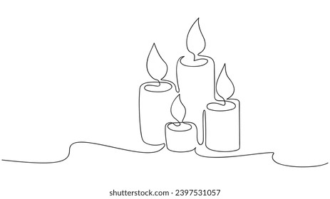 Continuous one line drawing of Christmas Advent candles. Illustration Vector