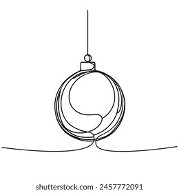 Continuous one line drawing Christmas Ball. Merry christmas and happy new year decoration. vector