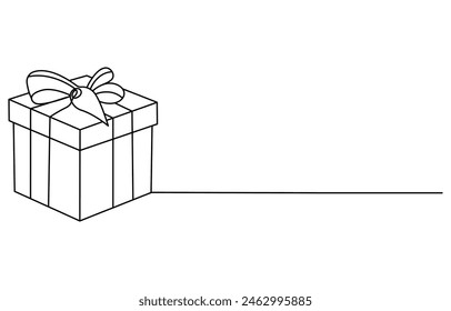 Dibujo continuo de una línea de caja de regalo de Navidad con lazo y cinta. Caja de regalo de cumpleaños estilo lineal. Vector aislado sobre fondo blanco, icono de caja de regalo.
Caja de regalo con icono de línea de cinta, contorno.