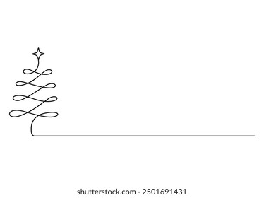 Dibujo continuo de una línea de árbol de Navidad con estrella en la parte superior. Aislado sobre fondo blanco Ilustración vectorial