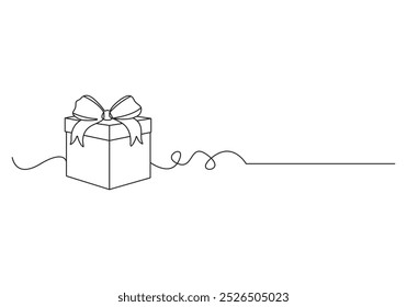 Desenho contínuo de uma linha da caixa de presente de Natal. Isolado na ilustração do vetor de fundo branco