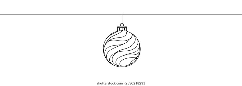 Continuous one line drawing of Christmas ball. Christmas ball isolated on white background. Vector illustration.