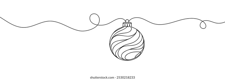 Continuous one line drawing of Christmas ball. Christmas ball isolated on white background. Vector illustration.