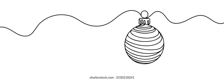 Continuous one line drawing of Christmas ball. Christmas ball isolated on white background. Vector illustration.