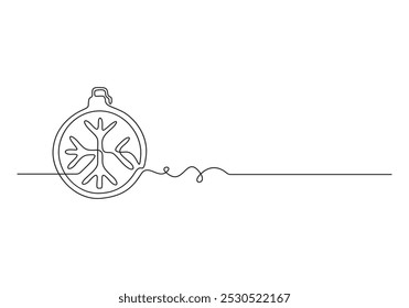 Continuous one line drawing of Christmas ball. Isolated on white background vector illustration