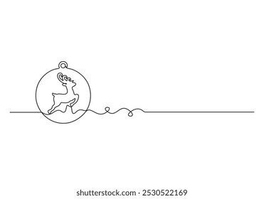 Continuous one line drawing of Christmas ball. Isolated on white background vector illustration