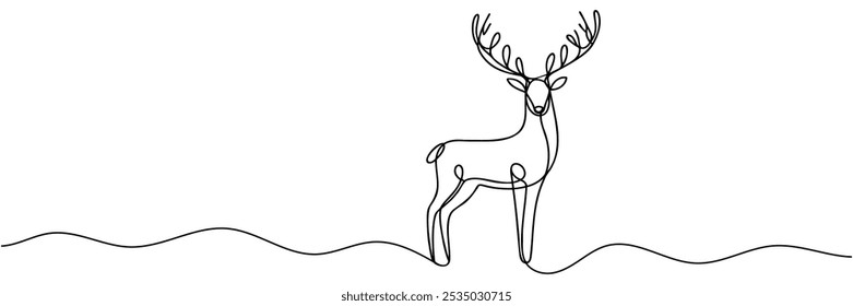 Continuous one line drawing of Christmas deer. Impala logo. Vector illustration