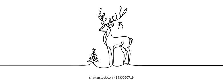 Continuous one line drawing of Christmas deer. Impala logo. Vector illustration