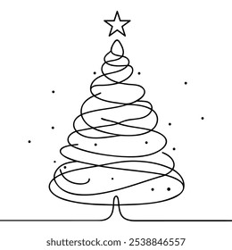 Continuous one line drawing Christmas Tree Vector Icon, Happy Xmas Monoline Spruce, New Year Pines Holiday Silhouettes, One Line Christmas Tree Shapes Illustration