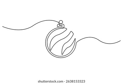 Continuous one line drawing of Christmas ball, single line art element, minimalist sketch line vector illustration, christmas winter new year concept.