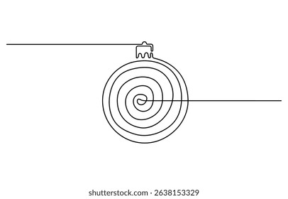 Continuous one line drawing of Christmas ball, single line art element, minimalist sketch line vector illustration, christmas winter new year concept.