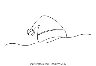 Continuous one line drawing of Christmas Santa Claus hat, Santa Claus hat, single line art element, minimalist sketch line vector illustration, Christmas.