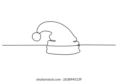 Continuous one line drawing of Christmas Santa Claus hat, Santa Claus hat, single line art element, minimalist sketch line vector illustration, Christmas.