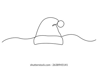 Continuous one line drawing of Christmas Santa Claus hat, Santa Claus hat, single line art element, minimalist sketch line vector illustration, Christmas.
