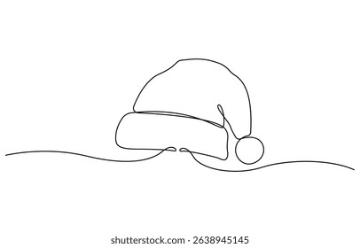 Continuous one line drawing of Christmas Santa Claus hat, Santa Claus hat, single line art element, minimalist sketch line vector illustration, Christmas.
