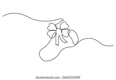 Continuous one line drawing of a Christmas stocking. Christmas sock on a white background. Vector illustration, socks continuous line art illustration.