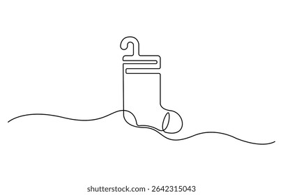 Continuous one line drawing of a Christmas stocking. Christmas sock on a white background. Vector illustration, socks continuous line art illustration.