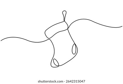 Continuous one line drawing of a Christmas stocking. Christmas sock on a white background. Vector illustration, socks continuous line art illustration.