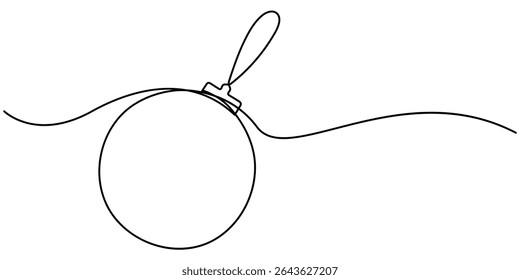Continuous one line drawing of Christmas ball, single line art element, Holiday greeting card Christmas ball, minimalist sketch line vector illustration, Christmas winter new year concept.