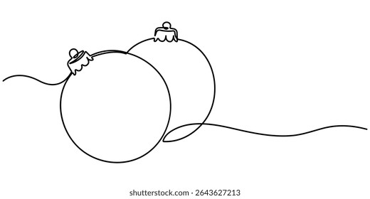 Continuous one line drawing of Christmas ball, single line art element, Holiday greeting card Christmas ball, minimalist sketch line vector illustration, Christmas winter new year concept.